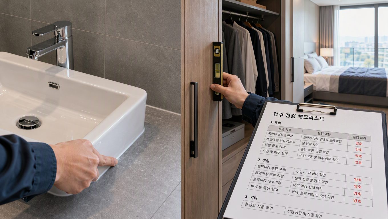 디에이치 방배 전세 사전점검에서 붙박이장과 세면대는 어떻게 확인하나요?