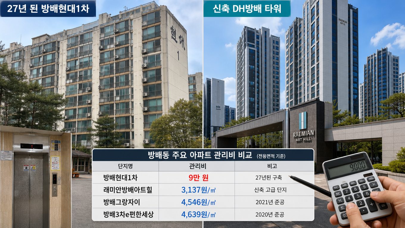 방배동 대단지 아파트 관리비 수준과 신축 구축 차이