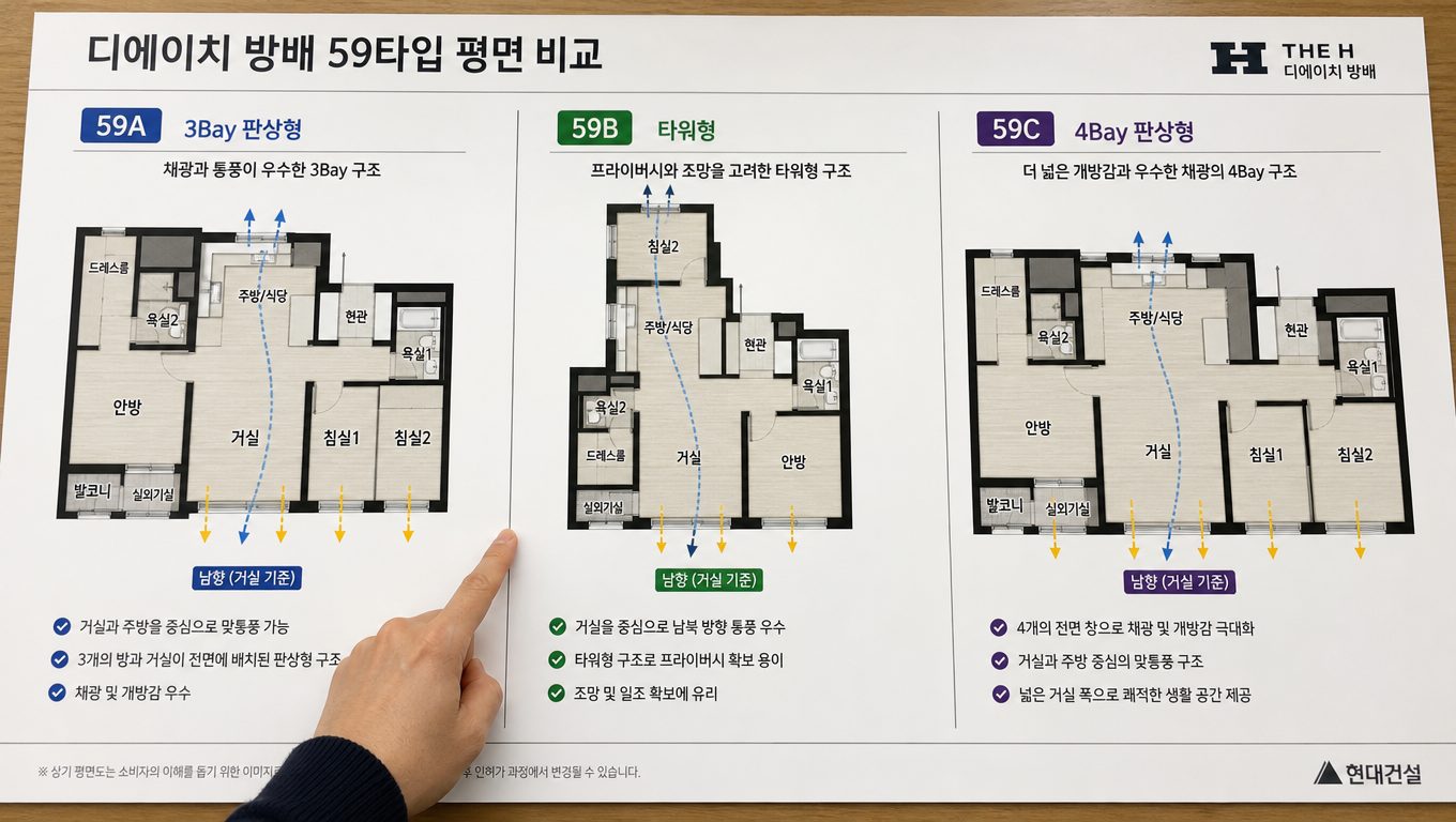 디에이치 방배 59타입 A B C 평면도 비교