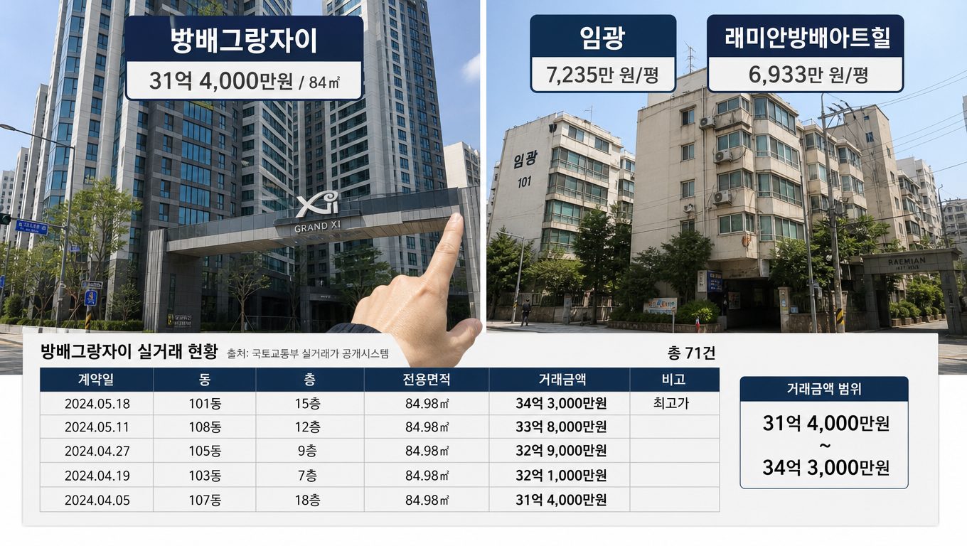 방배그랑자이 매매 실거래가와 방배동 가격 차이